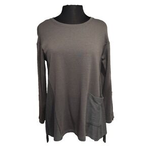 NWT COMFY USA Tunic Top Small Mushroom Gray Mixed Media Pocket Lagenlook USA